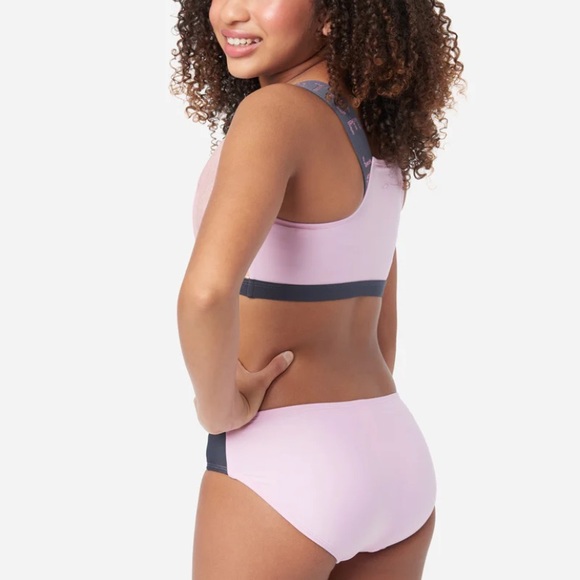 Girls swimsuit bikini size 16/18 (XL),Color block, pink with light gold trim - Picture 2 of 4